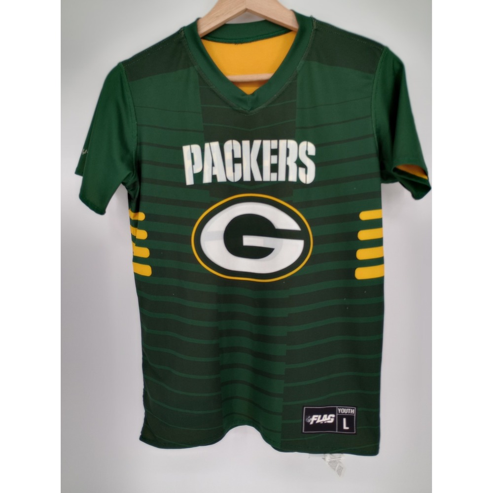 NFL FLAG Green Bay Packers Jersey Youth L Green Gold Reversible‎ Football Shirt